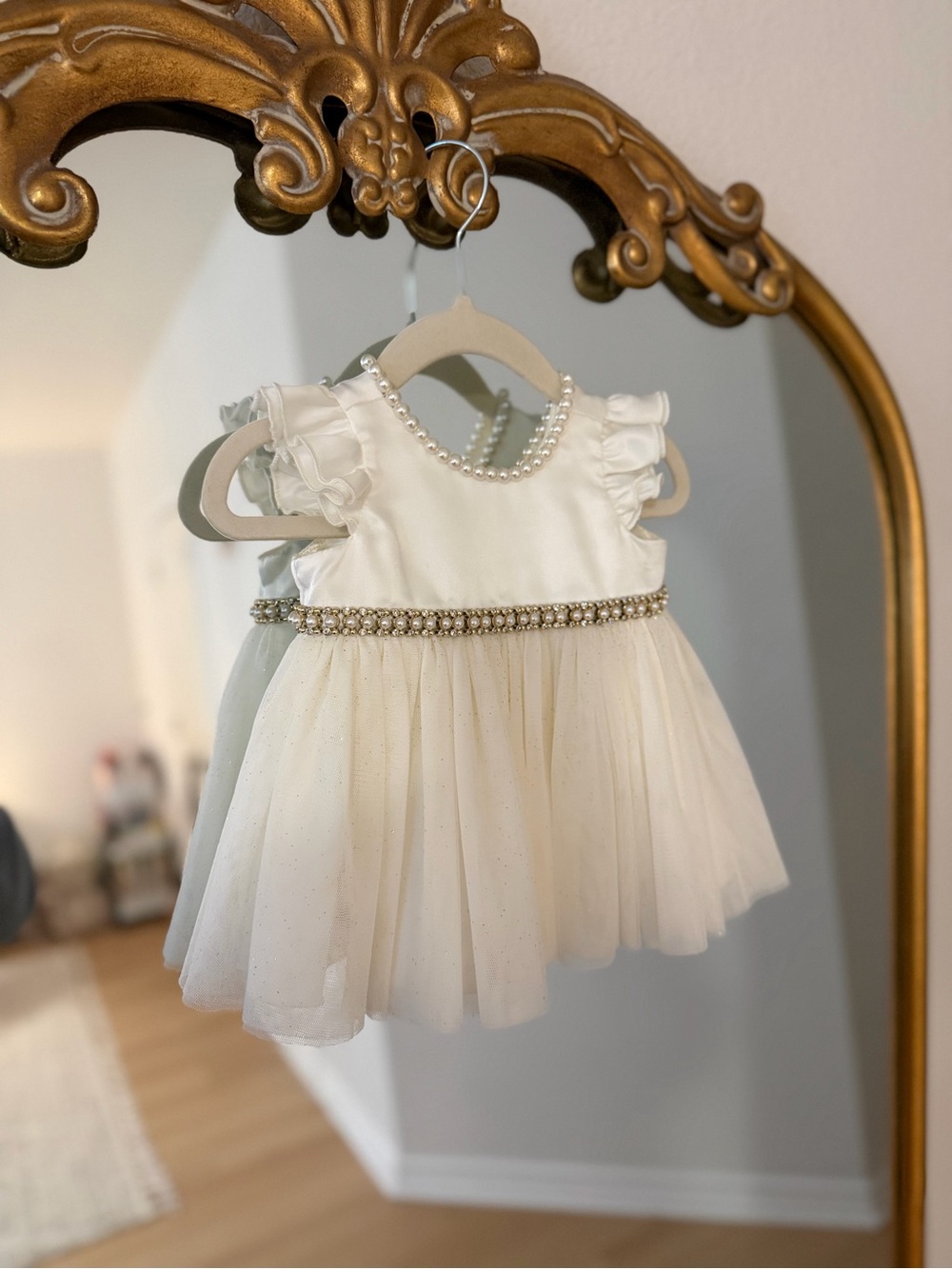 Pearl-Trim Ivory Tulle Baby Dress